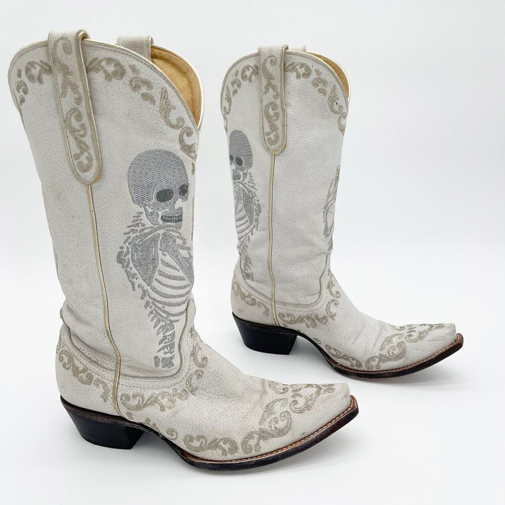 Yippee Ki Yay Old Gringo Women's 7.5 White Skeleton Selfie Western Cowgirl Boots